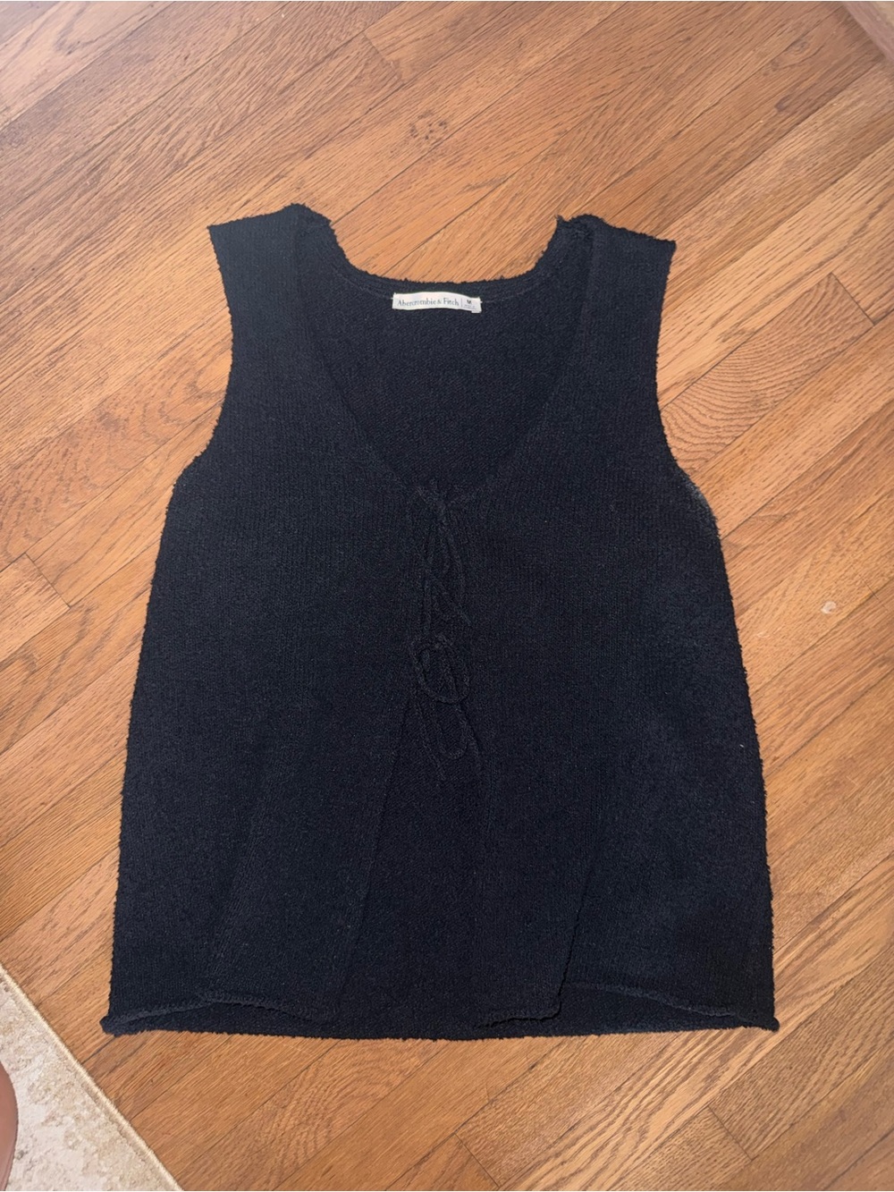 Abercrombie & Fitch Black V-Neck Tie-Front Knit Tank